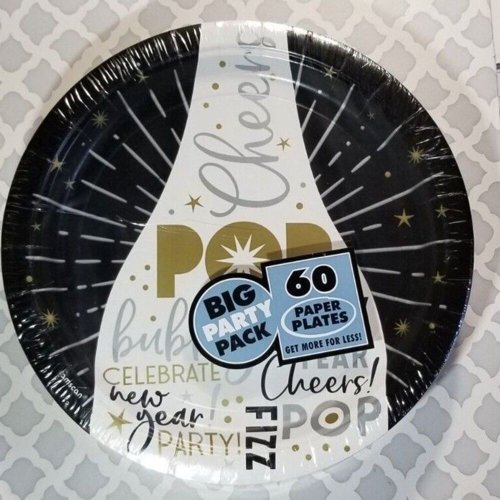 New Year's Party Plates 60 Count Pack Celebrate the New Year 9" Size Made in USA